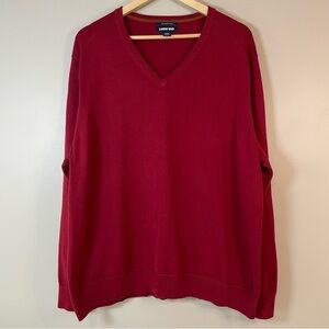 LANDS END Mens XXL Red Pima Cotton V Neck Sweater Staple Holiday Business Casual